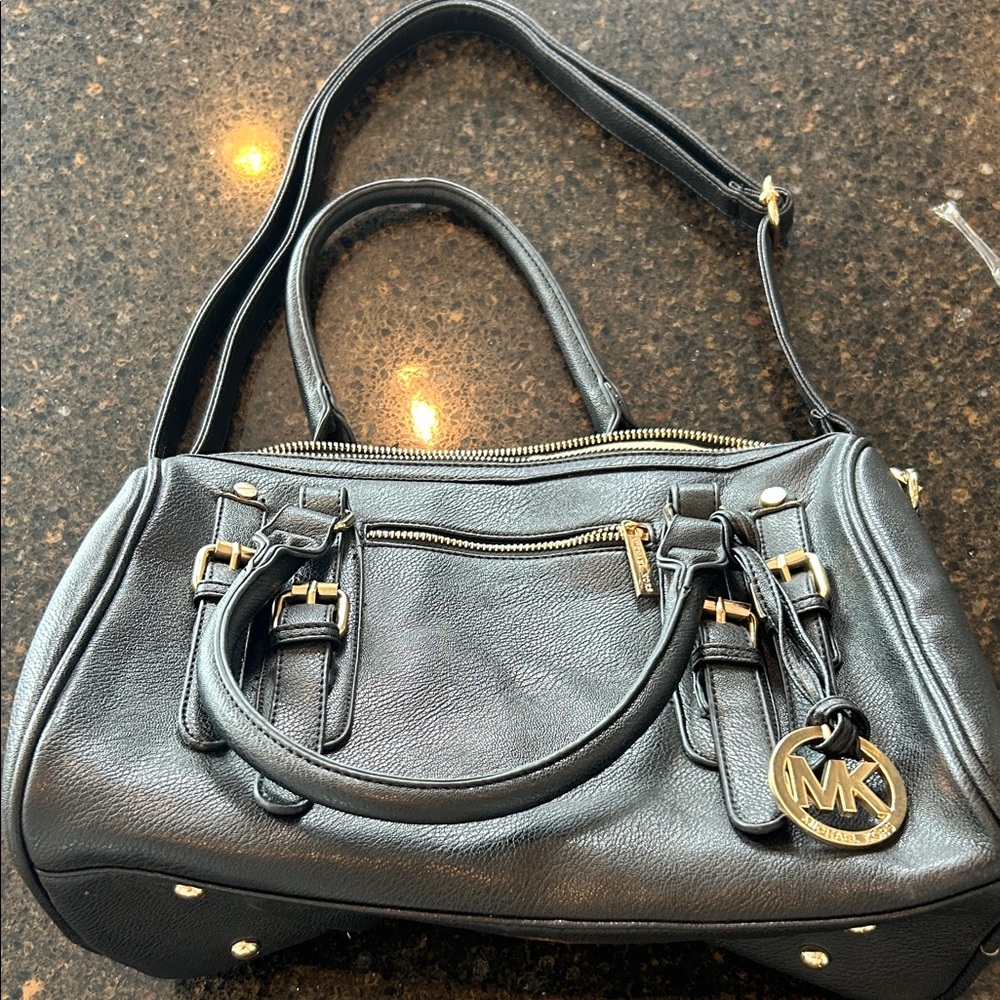 Michael Kors Black Leather Satchel with Gold Hardware